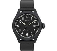 Timex Waterbury Ace TW2Y18900 - Reloj de cuarzo para hombre, correa de cuero negro con esfera negra y caja negra, 41 mm