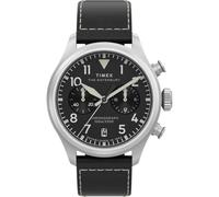 Timex Waterbury Ace TW2Y19000 - Reloj de cuarzo para hombre, correa de cuero marrón con esfera negra y caja de acero inoxidable, 41 mm