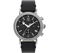 Timex Waterbury Chronograph - Reloj de 40 mm para hombre, correa de cuero negro de liberación rápida de dos piezas, esfera negra, caja en tono plateado TW2W20600