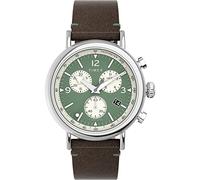 Timex Waterbury Chronograph - Reloj de 41 mm para hombre, correa de liberación rápida de dos piezas de cuero marrón, esfera verde, caja en tono plateado TW2V71000