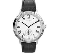 Timex Waterbury Metropolitan Sub-Second TW2Y23100 - Reloj con correa de cuero negra con esfera plateada y caja de acero inoxidable para hombre, 39 mm