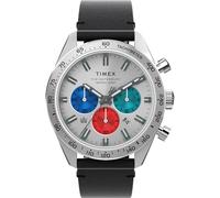 Timex Waterbury - Reloj cronógrafo para Hombre de 41 mm, Correa Negra, Esfera Plateada, Caja de Acero Inoxidable, Negro -