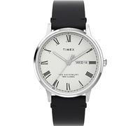 Timex Waterbury - Reloj de 40 mm para hombre, cuero negro, correa de liberación rápida de dos piezas, esfera blanca, caja de acero inoxidable TW2W15000