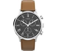 Timex Waterbury Reloj para Hombre, Correa de Cuero marrón, Esfera Negra, Caja de Acero Inoxidable, 40 mm, TW2Y29300