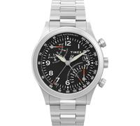 Timex Waterbury Traditional Fly Back Chronograph TW2W47800 - Reloj cronógrafo Tradicional con Correa de Acero Inoxidable y Esfera Negra, 43 mm