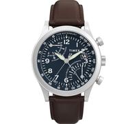 Timex Waterbury Traditional Fly Back Chronograph TW2W47900 - Reloj cronógrafo Tradicional con Retorno instantáneo con Correa de Cuero marrón con Esfera Azul y Caja de Acero Inoxidable, 43 mm