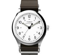 Timex Weekender New England 3 TW2Y35800 - Reloj de cuarzo para hombre, correa de piel marrón con esfera blanca y caja de acero inoxidable, 39 mm