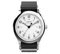 Timex Weekender New England 3 TW2Y35900 - Reloj de cuarzo para hombre, 39 mm, correa de piel negra, esfera blanca y caja de acero inoxidable, 39 mm