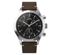 Timex Weekender New England - Reloj cronógrafo para Hombre, 40 mm, Correa marrón, Esfera Negra, Caja Plateada
