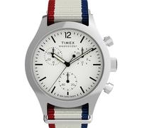 Timex Weekender New England - Reloj cronógrafo para hombre de 40 mm, esfera blanca de doble capa, color gris, caja de acero inoxidable