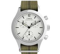 Timex Weekender New England - Reloj cronógrafo para hombre de 40 mm, esfera blanca de doble capa verde, caja de acero inoxidable