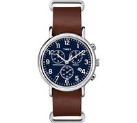 Timex Weekender TW2R63200 - Reloj cronógrafo de cuarzo con correa de cuero marrón y esfera azul, 40 mm