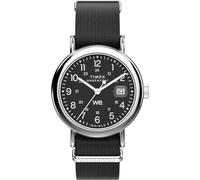 Timex Weekender TW2W85700 - Reloj con correa de tela negra con esfera negra y caja plateada, unisex, 37 mm