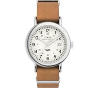Timex Weekender TW2W86500 - Reloj con correa de cuero marrón con esfera blanca y caja en tono plateado, unisex, 37 mm