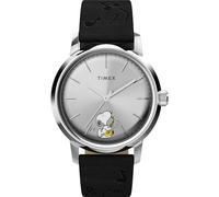 Timex x Peanuts Marlin - Reloj automático para hombre de 40 mm, correa negra, esfera plateada, caja de acero inoxidable, negro, negro y negro, negro, Correa