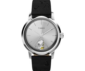 Timex x Peanuts Marlin - Reloj automático para hombre de 40 mm, correa negra, esfera plateada, caja de acero inoxidable, negro, negro y negro, negro, Correa