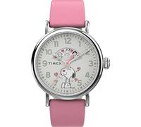 Timex x Peanuts - Reloj estándar de San Valentín de 40 mm para Hombre, Correa Rosa, Esfera Blanca, Caja Plateada, Rosado