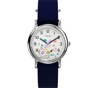 Timex x Peanuts Weekender in Bloom - Reloj de 31 mm para Mujer, Correa Azul, Esfera Blanca, Caja Plateada, Azul