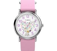 Timex x Peanuts Weekender in Bloom - Reloj de 31 mm para mujer, correa rosa, esfera blanca, caja plateada, Rosado