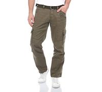 Timezone BenitoTZ - Pantalones vaqueros cargo para hombre, ajuste holgado, 100% algodón, bolsillos básicos, beige, gris, verde, Caqui (4137), 33W x 36L