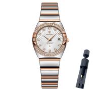 TIMGUX Elegante reloj analógico de diamantes de lujo para mujer, reloj de pulsera pequeño, correa ajustable de acero inoxidable, resistente al agua, calendario, luminoso, esfera dorada, blanca, azul,