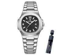 TIMGUX Elegante reloj de acero inoxidable para mujer, reloj casual de muñeca pequeña para mujer, movimiento de cuarzo analógico, calendario, relojes impermeables para mujer, Plateado/Negro,