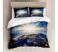 Timiany Funda Nórdica Niños, Niñas, Universo Galaxy Y Hawaii, Juego De Cama con Motivos De Playa,Microfibra Kids 135x200cm+2 Fundas De Almohada 50 X 75cm (Tierra,220x240+50x75)