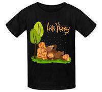 Timico Custom Happy Bear Is Eating Honey Kids Unisex 100% Cotton Short-Sleeve T-Shirts Black XL
