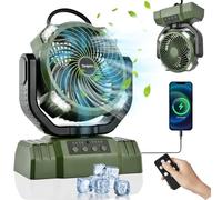 Timiyou Ventilador Camping con Batería Recargable 10000mAh, Ventilador Portátil Silencioso con LED, Ventilador de Mesa Giratorio 270° con Gancho/USB, para Cámping, Apagón, Pesca, Oficina, Hogar