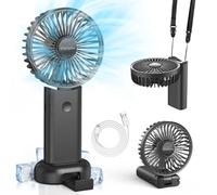 Timiyou Ventilador Portatil Recargable USB y Pilas, 5 Velocidades - Mini Ventilador de Mano Plegable con Base para Escritorio. Ideal para Viajes, Camping, Oficina, Hogar y Dormitorio