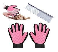 TIMJJG 1 par de Guantes de depilación Rosa con 1 Peine de Aseo de Acero Inoxidable, Guantes de depilación para Mascotas, Guantes de depilación para Masaje de Mascotas, adecuados para Gatitos y Perros