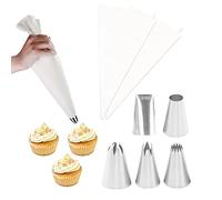 TIMJJG 2 mangas pasteleras de algodón, con 5 boquillas de acero inoxidable, bolsas de decoración de crema reutilizables, herramientas de repostería hechas a mano, pueden utilizarse para bocanadas,