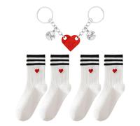 TIMJJG 2 Pares De Calcetines Deportivos En Forma De Corazón Y 1 Llavero, Par De Coles De Mochila, Calcetines con Estampado De Amor, Conjunto De Calcetines Deportivos De Moda, Regalo Temático De Amor.