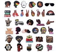 TIMJJG 35 piezas de accesorios para zapatos con temática negra, hebillas de zapatos de goma, flores de zapatos impresas en PVC, accesorios de bricolaje para zapatos de playa, zapatillas