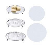 TIMJJG - Juego de 2 rejillas de vapor de acero inoxidable, 2 paños de vapor, rejilla de vapor redonda, rejilla de refrigeración, soportes en V extraíbles para cocina en casa (diámetro 20 cm, 22 cm)