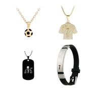 TIMJJG Juego De Accesorios De Fútbol De 4 Piezas, Collar De Pulsera con Tema Cr7, Joyas Conmemorativas para Fanáticos, Accesorios De Estilo Deportivo, Coleccionables con Tema De Fútbol.