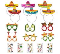 TIMJJG Juego de accesorios mexicanos de 12 piezas, 5 pegatinas, tema mexicano, accesorios de disfraces de maquillaje, decoración para niños, adecuado para decoración de fiestas, disfraces