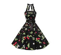 Timormode - Vestido de cóctel sexy, retro, vintage, para mujer, diseño de los años 40, 50 y 60, estilo Rockabilly, con escote C- Noir Cerise S XS