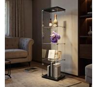 TIMORWTF Vitrina de Vidrio con Luces LED, Armario Vitrina Moderna con 4 Estantes y Puerta, Vitrina de Pared para Colección, para Dormitorio, Salón y Comedor, Negro