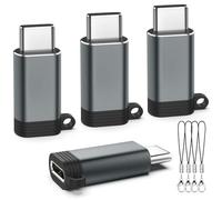 TiMOVO Adaptador a USB C, 4 Pack Adaptador Hembra a USB C Macho, Cordones Anti-Pérdida para iPhone 15/16 Pro MAX Plus/iPad Pro/Air con Carga Rápida/Transferencia de Datos, Gris