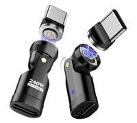 TiMOVO Adaptador Magnético USB C, (2 Pieza) PD 240W Carga, Transferencia de Datos, Rotación de 180° C a C Adaptador Extensor para iPad/iPhone, Negro