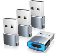 TiMOVO Adaptador USB a USB C con luz LED, Carga Rápida USB A a C Convertidor, 4 Pack Adaptador Cargador Tipo C Hembra a USB Macho para iPhone 15/16 Pro MAX Plus,AirPods,iPad, Galaxy, CarPlay, Gris