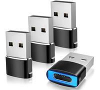 TiMOVO Adaptador USB a USB C con luz LED, Carga Rápida USB A a C Convertidor, 4 Pack Adaptador Cargador Tipo C Hembra a USB Macho para iPhone 15/16 Pro MAX Plus,AirPods,iPad, Galaxy, CarPlay, Negro