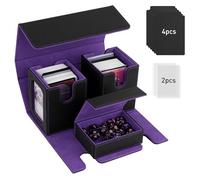 TiMOVO Caja de Cartas para MTG, Soporte de Mazo para 200+ Cartas con Doble Funda, Deck Box con 2 Expositores, 4 Divisores y Bandeja de Dados para YuGiOh, TCG, CCG, Cartas Mágicas, Negro y Púrpura