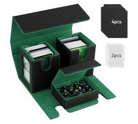 TiMOVO Caja de Cartas para MTG, Soporte Mazo de Cartas para 200+ Cartas de Doble Funda, Deck Box con 2 Expositores & 4 Divisores & Bandeja de Dados para YuGiOh, TCG, CCG Cartas Mágica, Negro/Verde