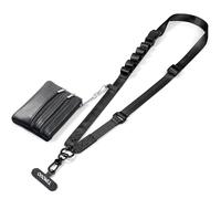 TiMOVO Clip y Go Correa para Teléfono con Cartera de Cuero, Lanyard Crossbody con Bolsa con Cremallera Desmontable, Correa Ajustable para Teléfonos, Negro