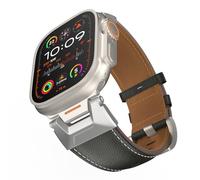 TiMOVO Correa Cuero Genuino Compatible con Apple Watch 42mm 44mm 45mm 46mm 49mm para Hombre, Correa de Repuesto para iWatch Ultra 3/2/1, SE 3/2/1, Series 11 10 9 8 7 6 5 4 3 2 1, Negro