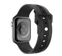 TiMOVO Correa de reloj compatible con Apple Watch Series 10, 9, 8, 7, 6, 5, 4, 3, 2, 1 SE, correa de silicona deportiva de repuesto con diseño de patrón lineal a la moda, Negro