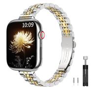 TiMOVO Correa para reloj Compatible con Apple Banda 42mm 41mm 40mm 38mm, Pulsera ajustable de acero inoxidable, Apto para Series 10 42mm/9/8/7/6/5/4/3/2/1/SE 38/40/41mm para mujer, Plata/Dorado