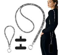 TiMOVO Correa Universal para Teléfono Móvil Tipo Bandolera, Cadena para Mujer con Brillantes Antirrobo, 1× Correa Brillante, 1× Correa de Muñeca, 2× Almohadillas para la Mayoría de Smartphones, Negro